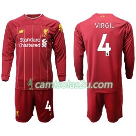 Camisolas de Futebol Liverpool Virgil van Dijk 4 Criança Equipamento Principal 2019/20 Manga Comprida